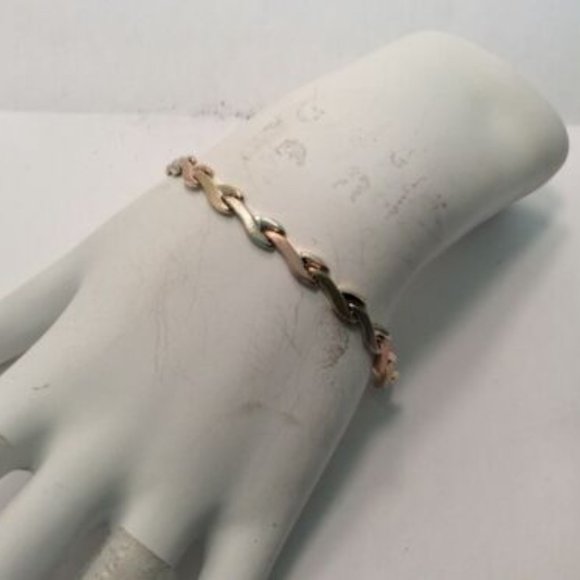 14k Tri-Color REAL Solid Gold XO Hearts & Kisses Cz Fancy Bracelet 7 1/4'' 4.4g - Picture 8 of 8